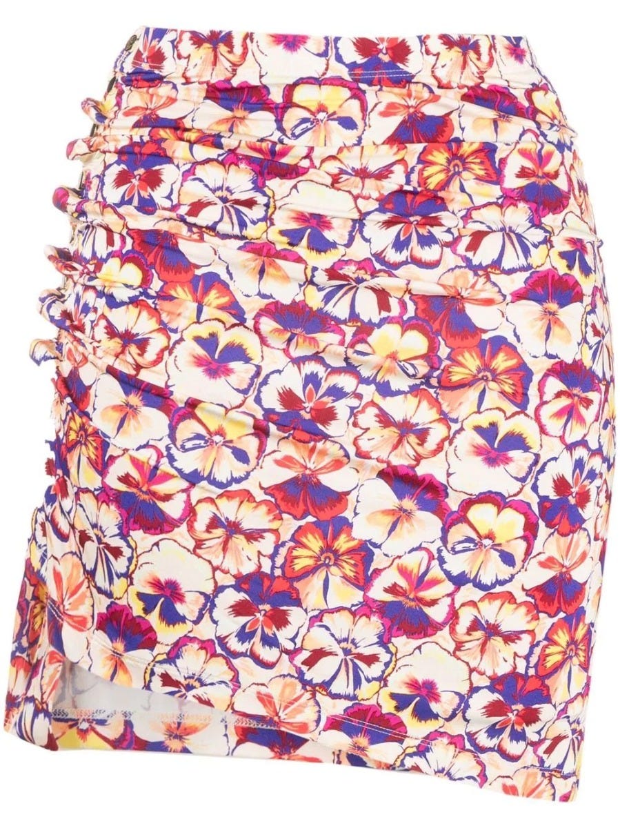 Multicolored floral print draped mini Skirt