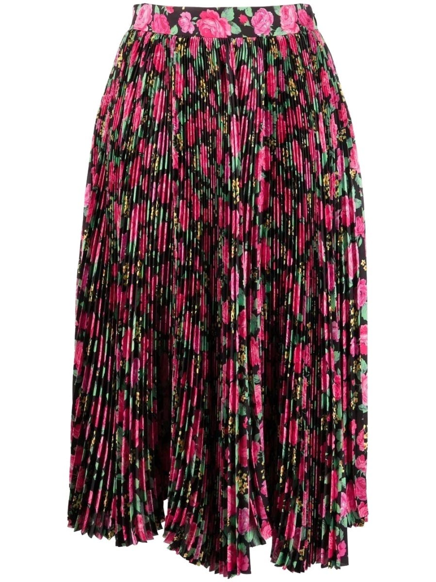 Balenciaga Multicolored Floral Print Pleated Midi Skirt