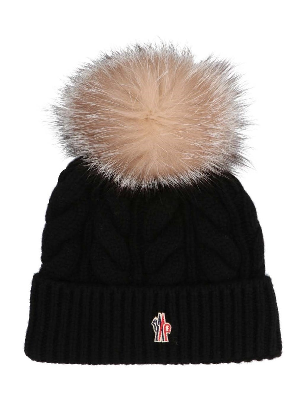 Moncler Grenoble Cashmere & Wool Cable Knit Fox Fur Pom-pom Beanie In Nero