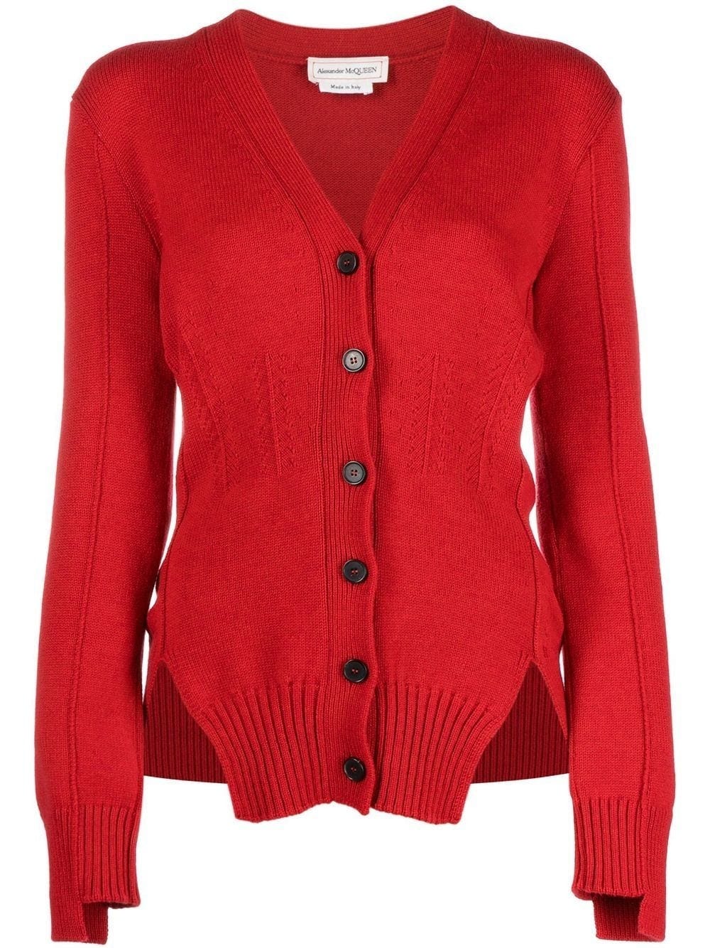 ALEXANDER MCQUEEN RED KNITTED CARDIGAN WITH V-NECK AND BUTTONS