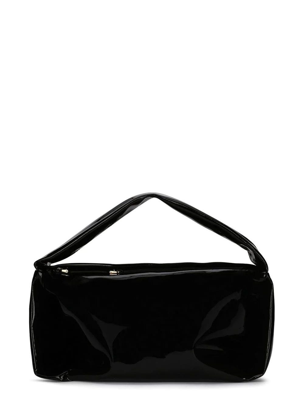 DOLCE & GABBANA BLACK SOFT PATENT LEATHER BAG WITH LOGO PLAQUE