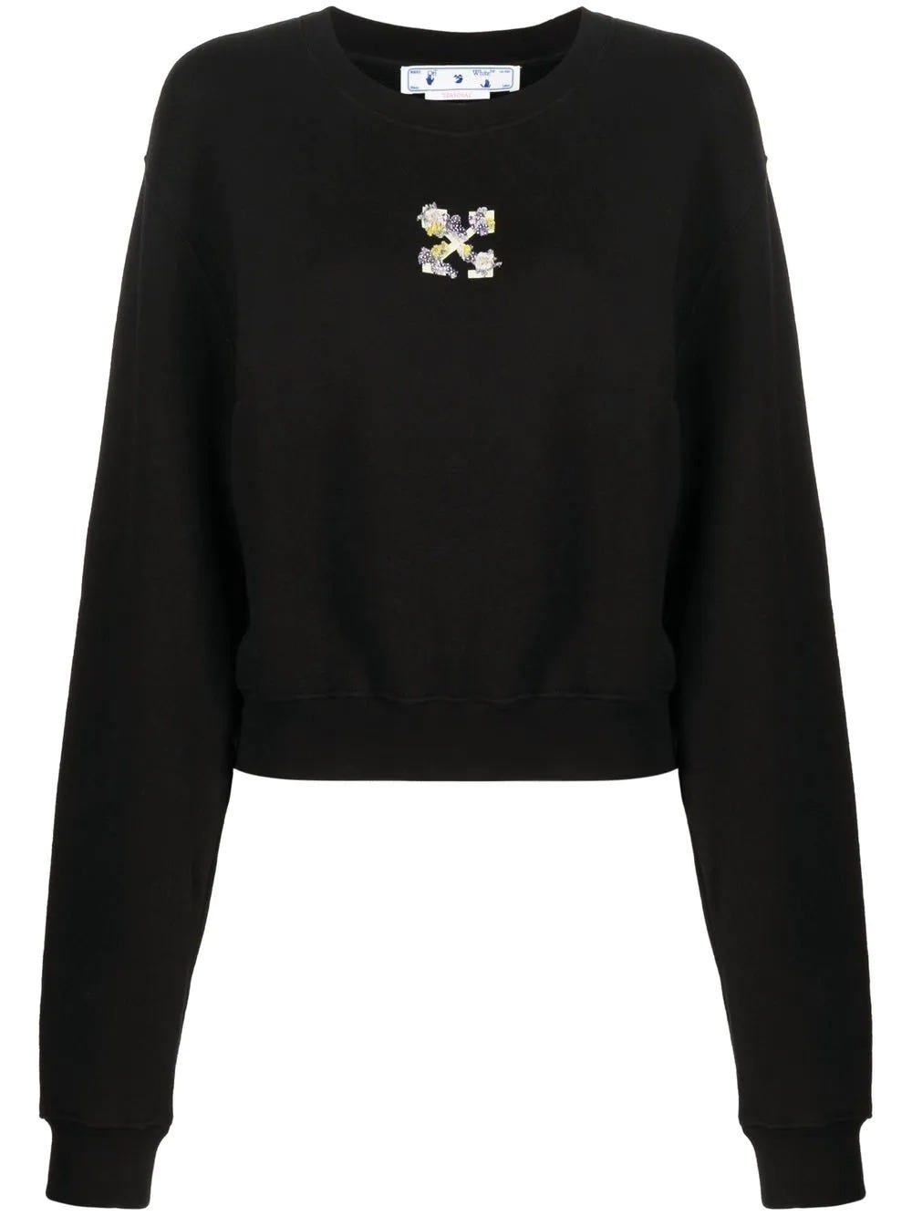 OFF-WHITE BLACK LONG-SLEEVED SWEATSHIRT WITH FLORAL ARROW MOTIF