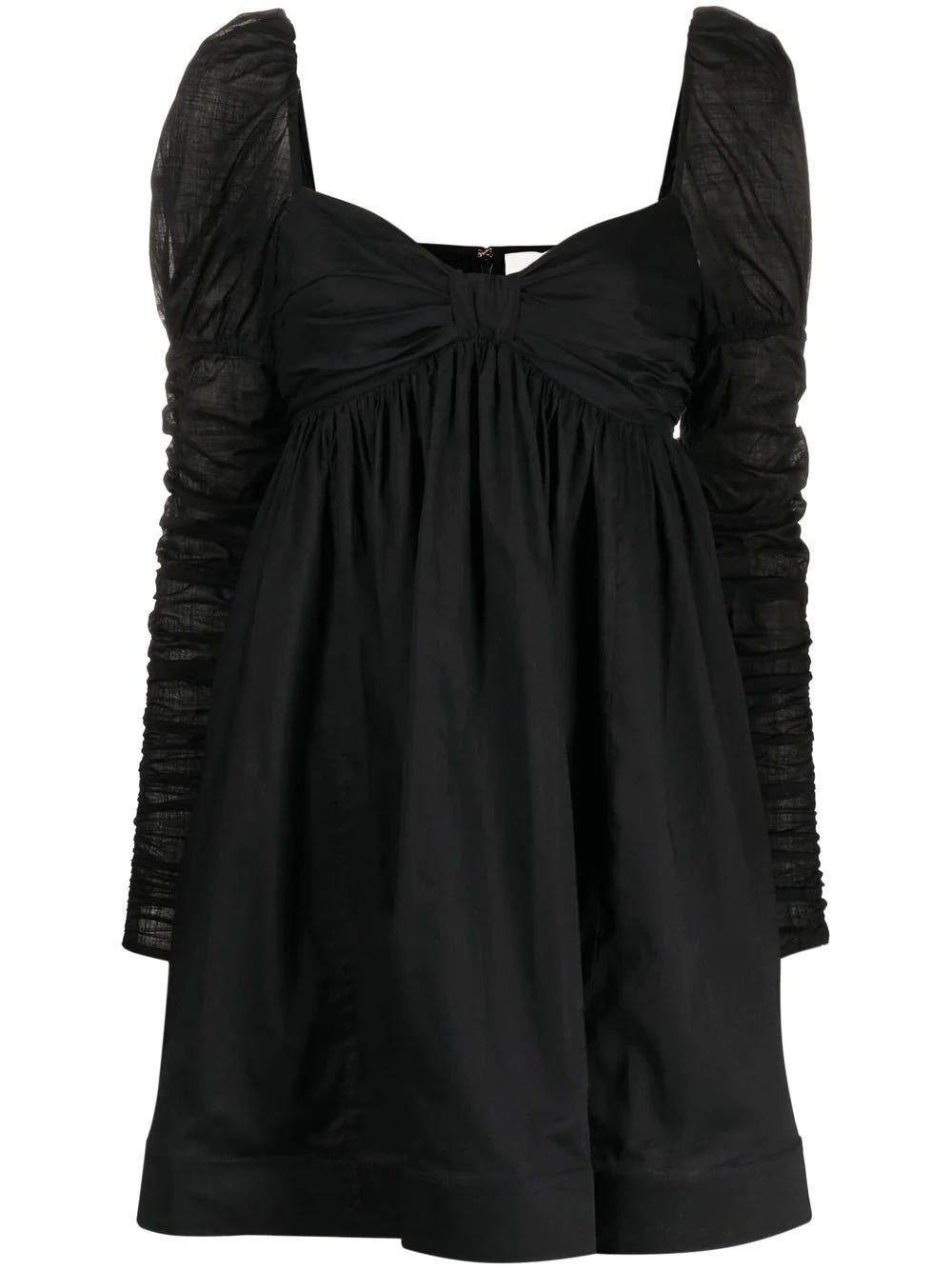 ZIMMERMANN VIOLET SHORT BLACK DRESS WITH LONG GATHERED SLEEVES