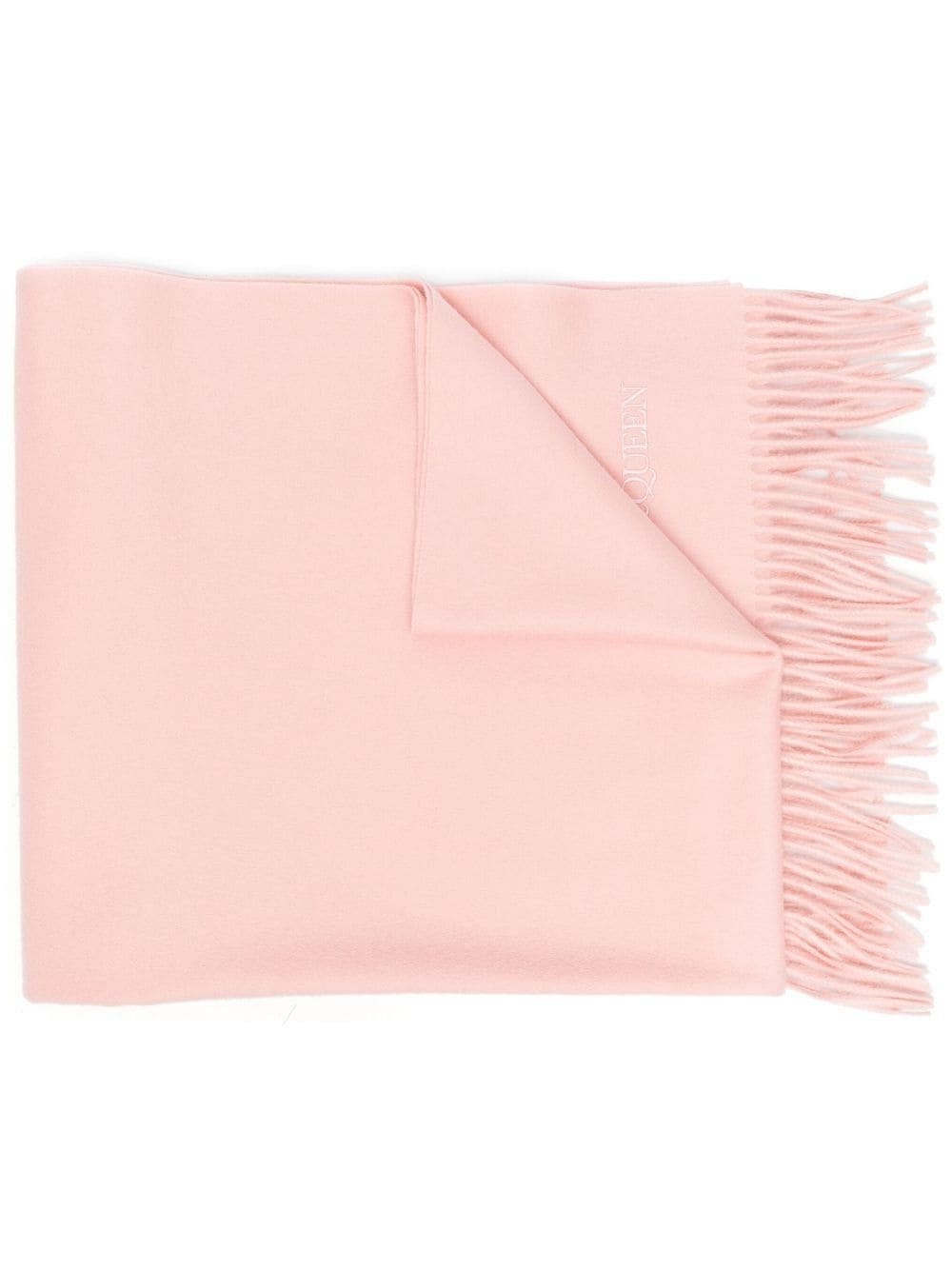 ALEXANDER MCQUEEN PINK SCARF WITH EMBROIDERED LOGO AND FRINGES