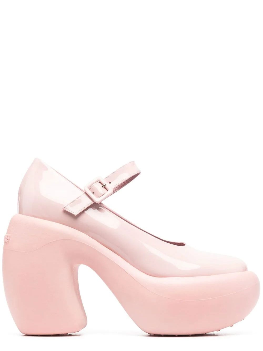 HAUS OF HONEY GLOSSY PINK PUMPS WITH WIDE HEEL AND PLATFORM