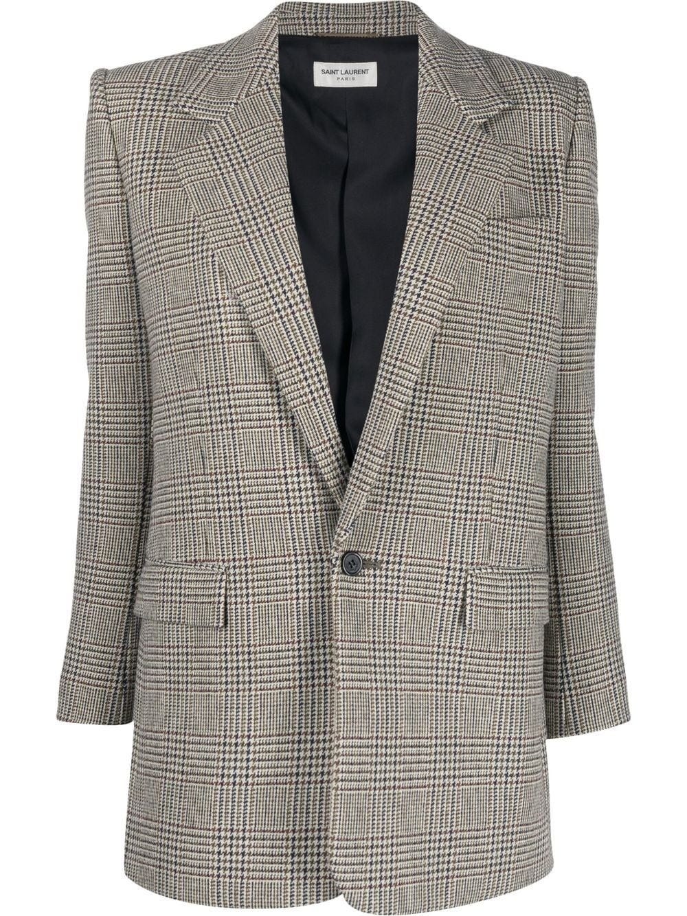 SAINT LAURENT HOUNDSTOOTH SINGLE-BREASTED BUTTONED BLAZER