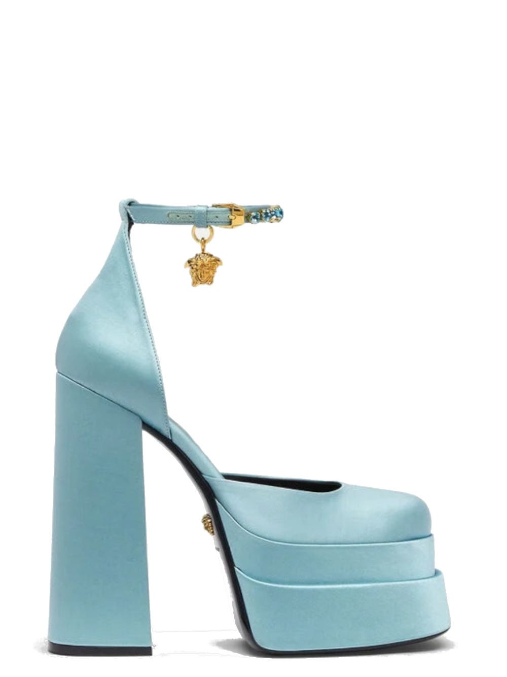 Versace Medusa Aevitas Embellished Satin Platform Sandals In Pale Blue ...