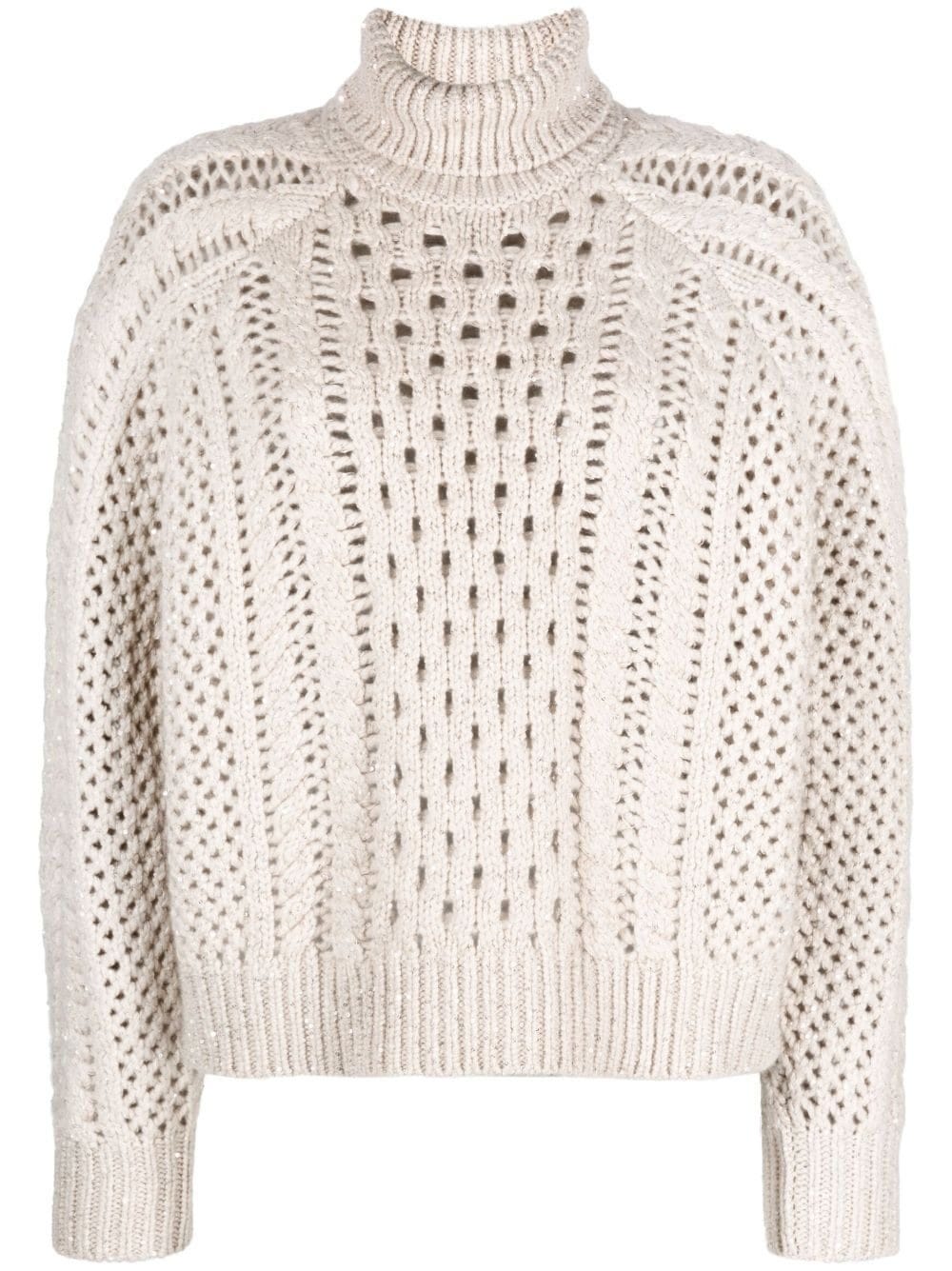 Brunello Cucinelli Crocheted Turtleneck Sweater In Beige