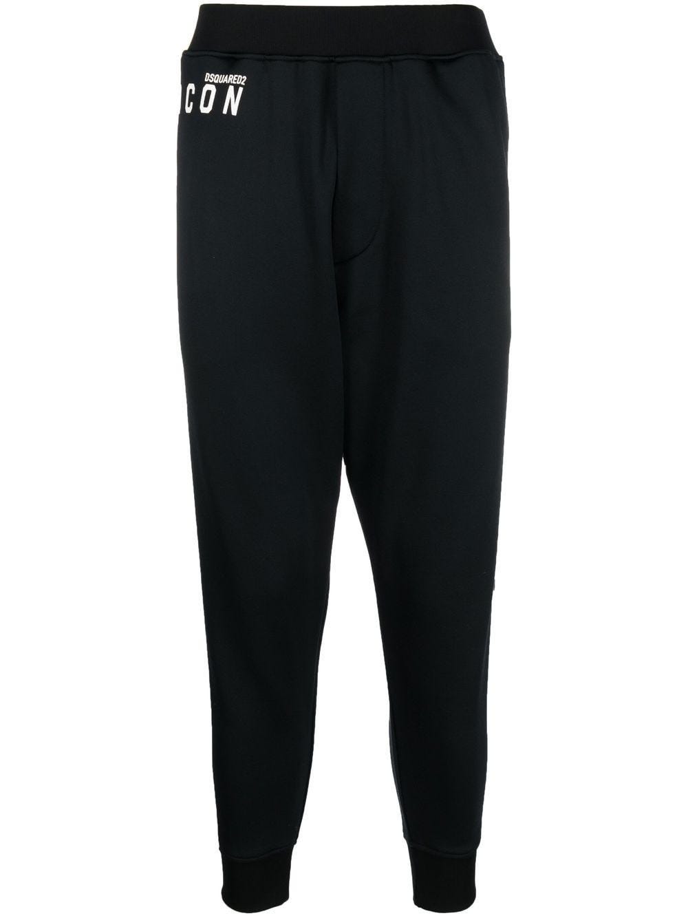 DSQUARED2 ICON BLACK SPORTS TROUSERS WITH LOGO PRINT