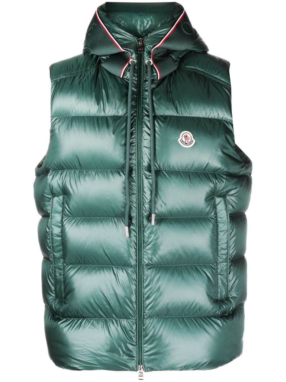 MONCLER GREEN QUILTED HOODED VEST