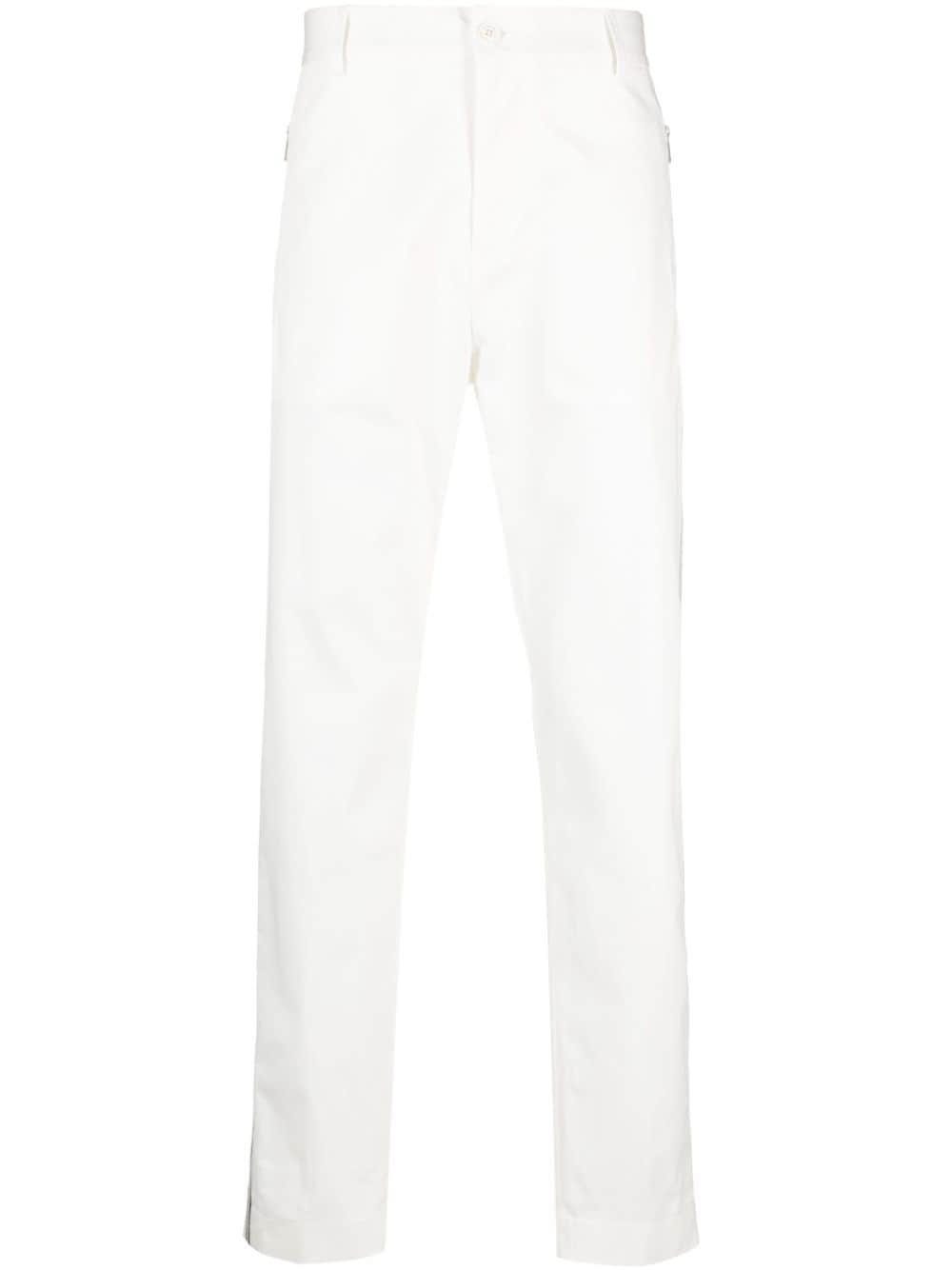 MONCLER WHITE TAPERED TROUSERS WITH LOGO APPLIQUÉ