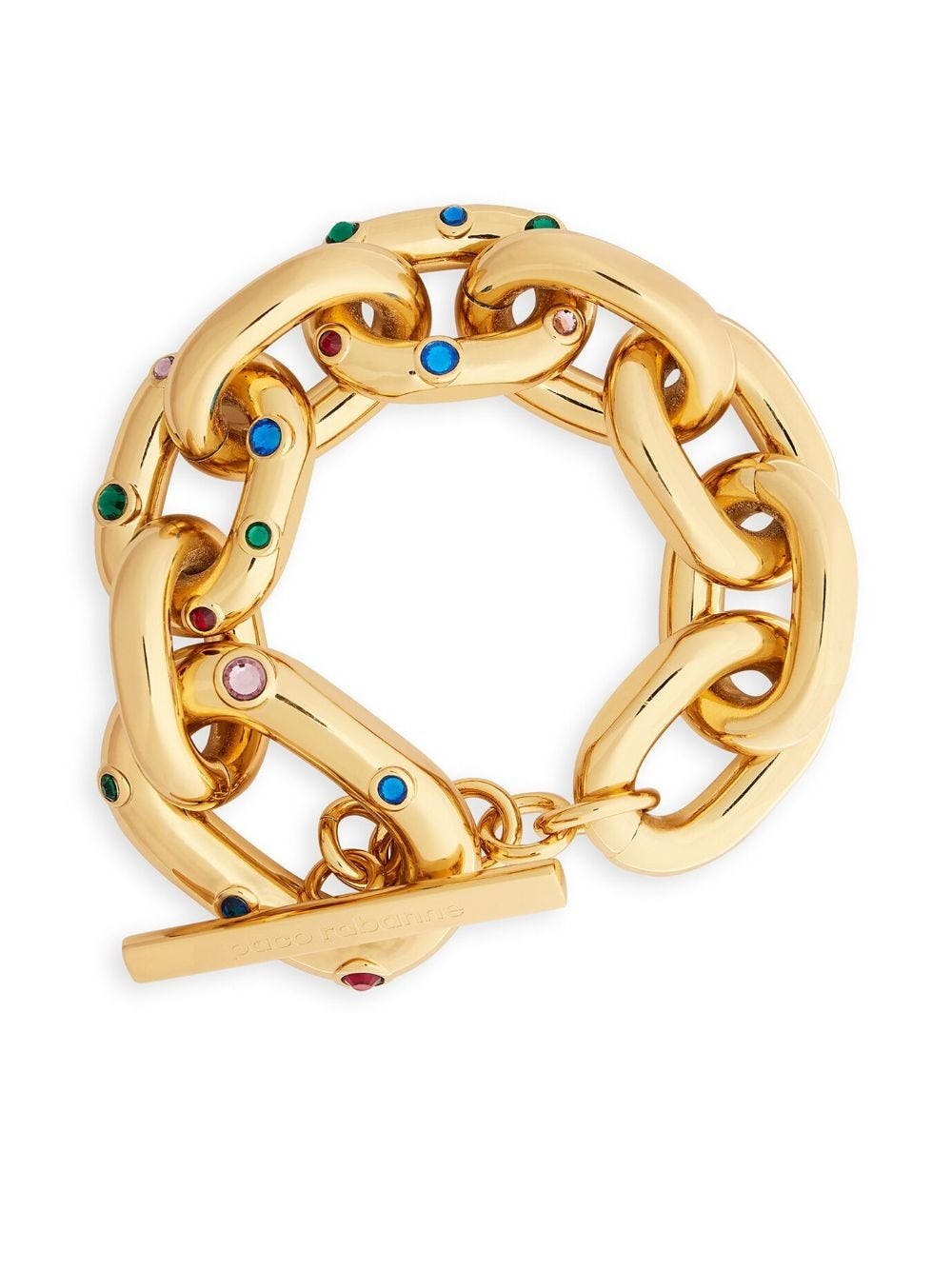 RABANNE XL GOLD CHAIN BRACELET WITH MULTICOLOURED