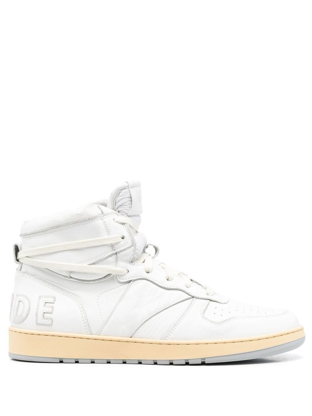 RHUDE WHITE HIGH TOP SNEAKERS WITH APPLIQUÉ
