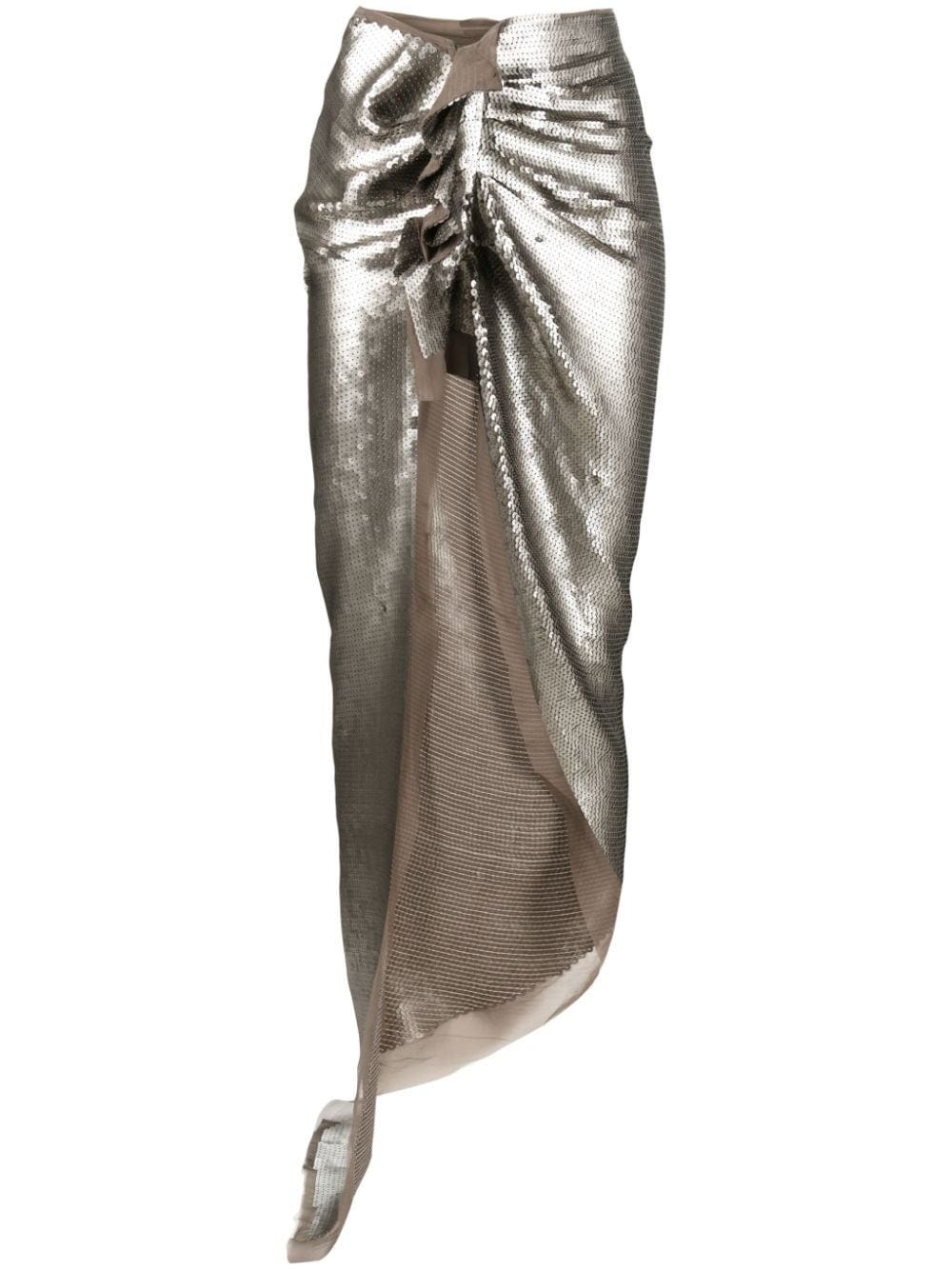 RICK OWENS SILVER ASYMMETRICAL SKIRT WITH SIDE SLIT