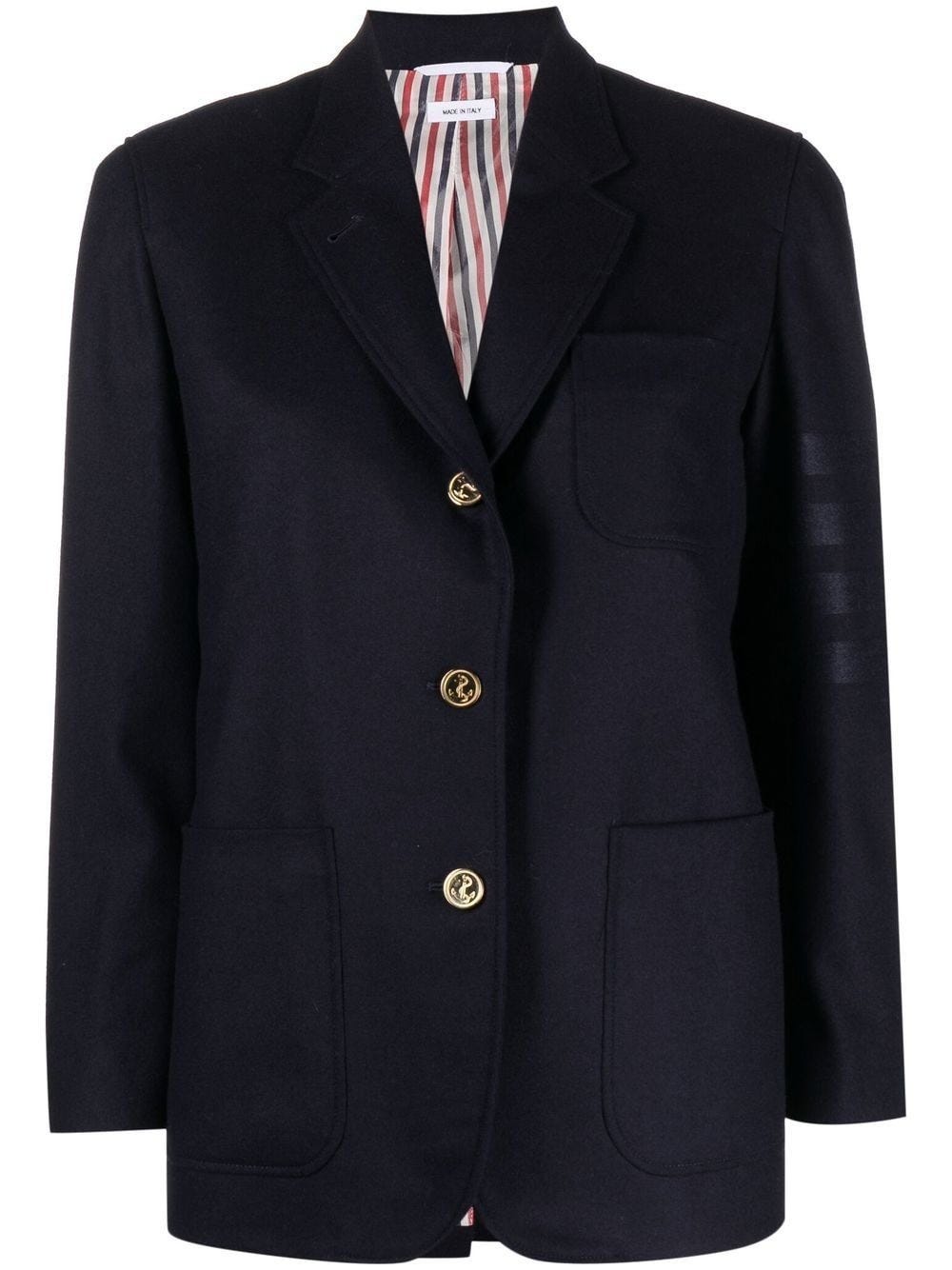 THOM BROWNE BLUE SINGLE-BREASTED BLAZER WITH GOLD BUTTONS