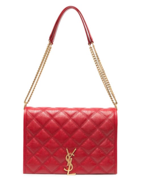 Saint Laurent Becky Mini Chain Bag In Red Carré-quilted Lambskin