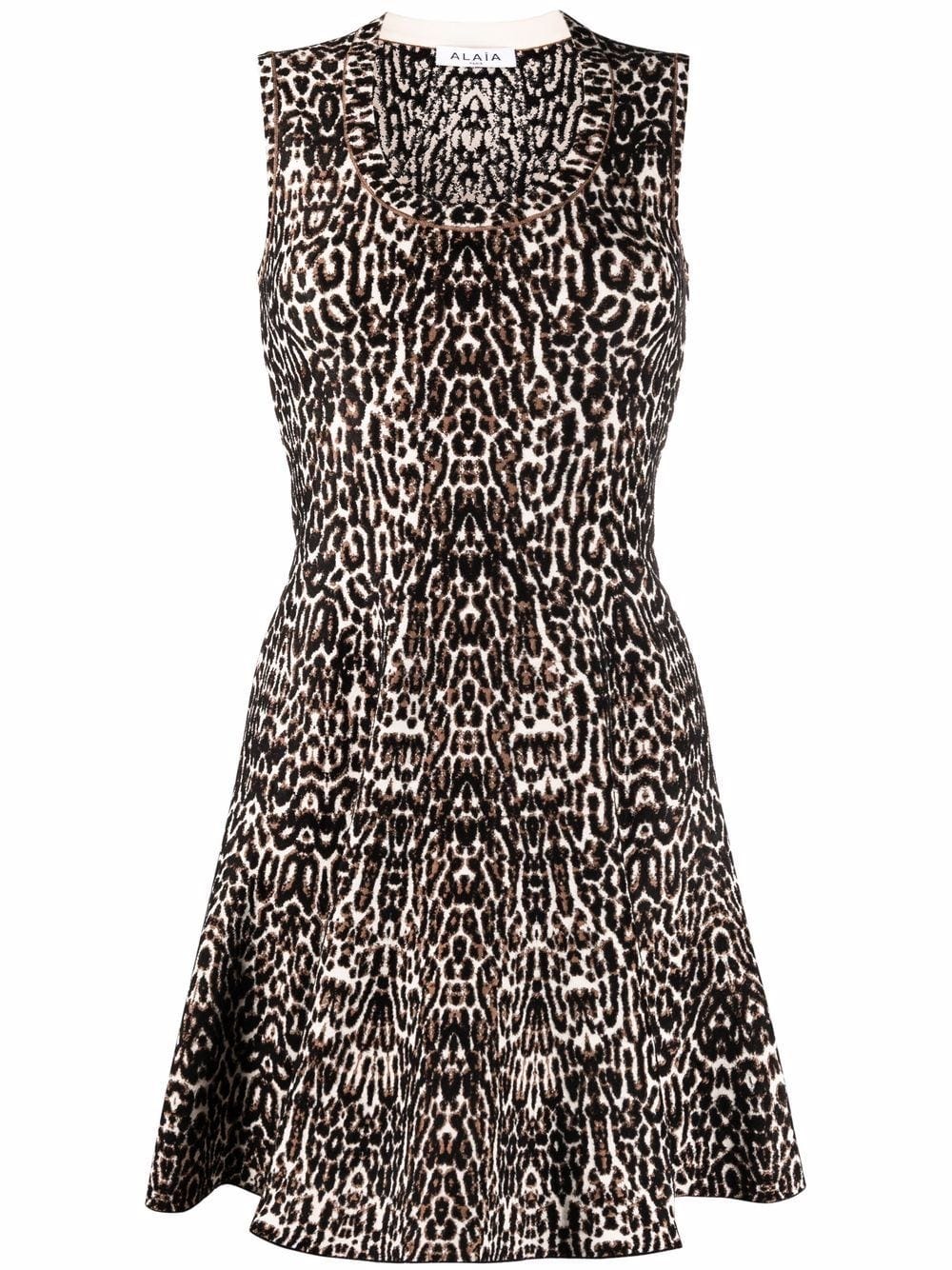 Alaïa Sleeveless Flared Dress In Leopard Knit In Multicolore | ModeSens