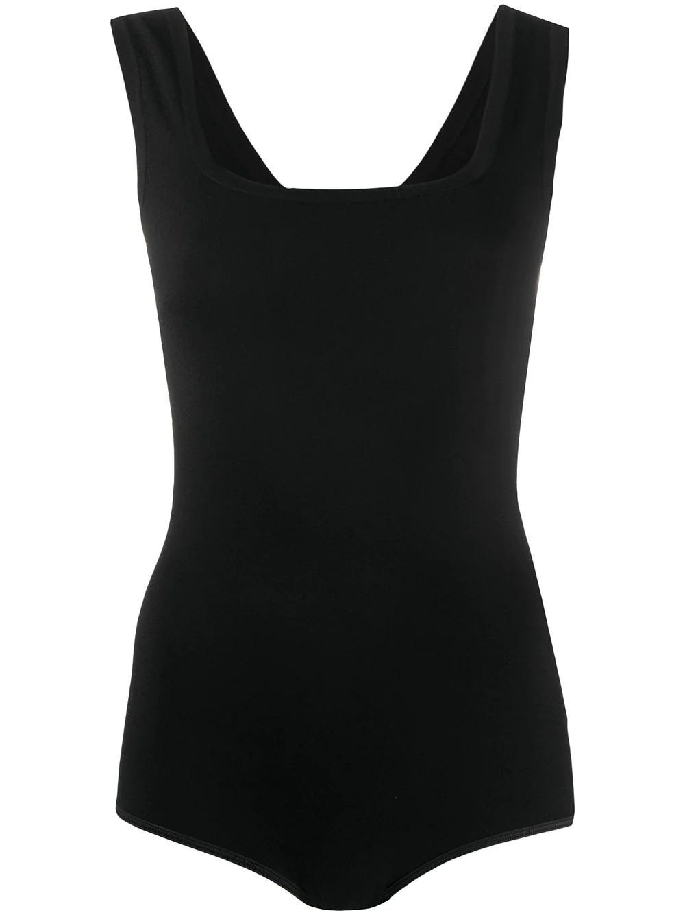Black sleeveless Bodysuit with square neckline
