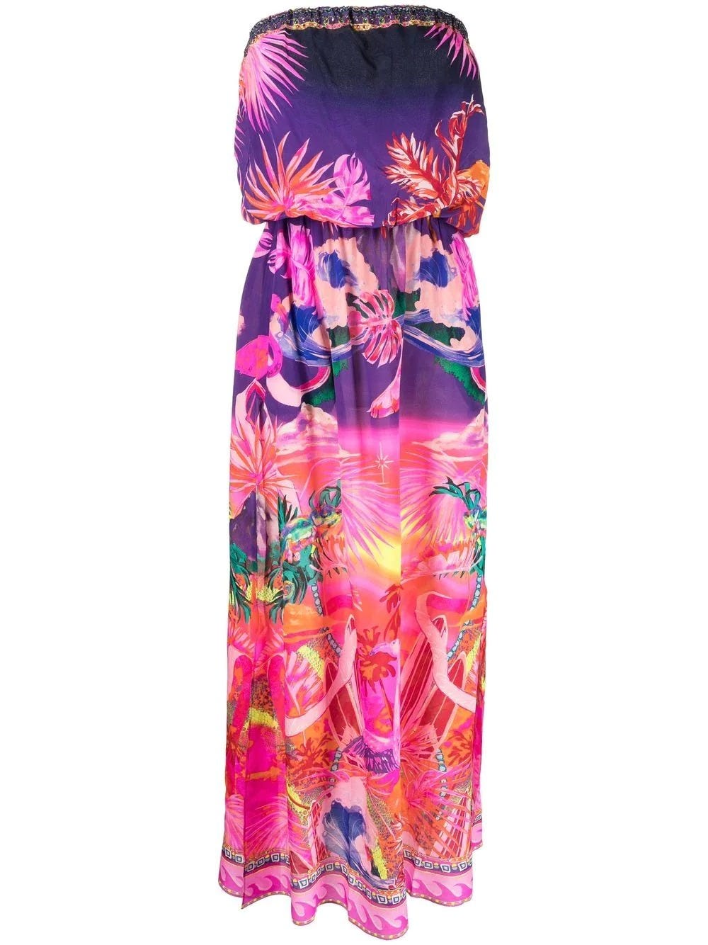 CAMILLA MULTICOLORED SLEEVELESS LONG DRESS WITH GRAPHIC PRINT