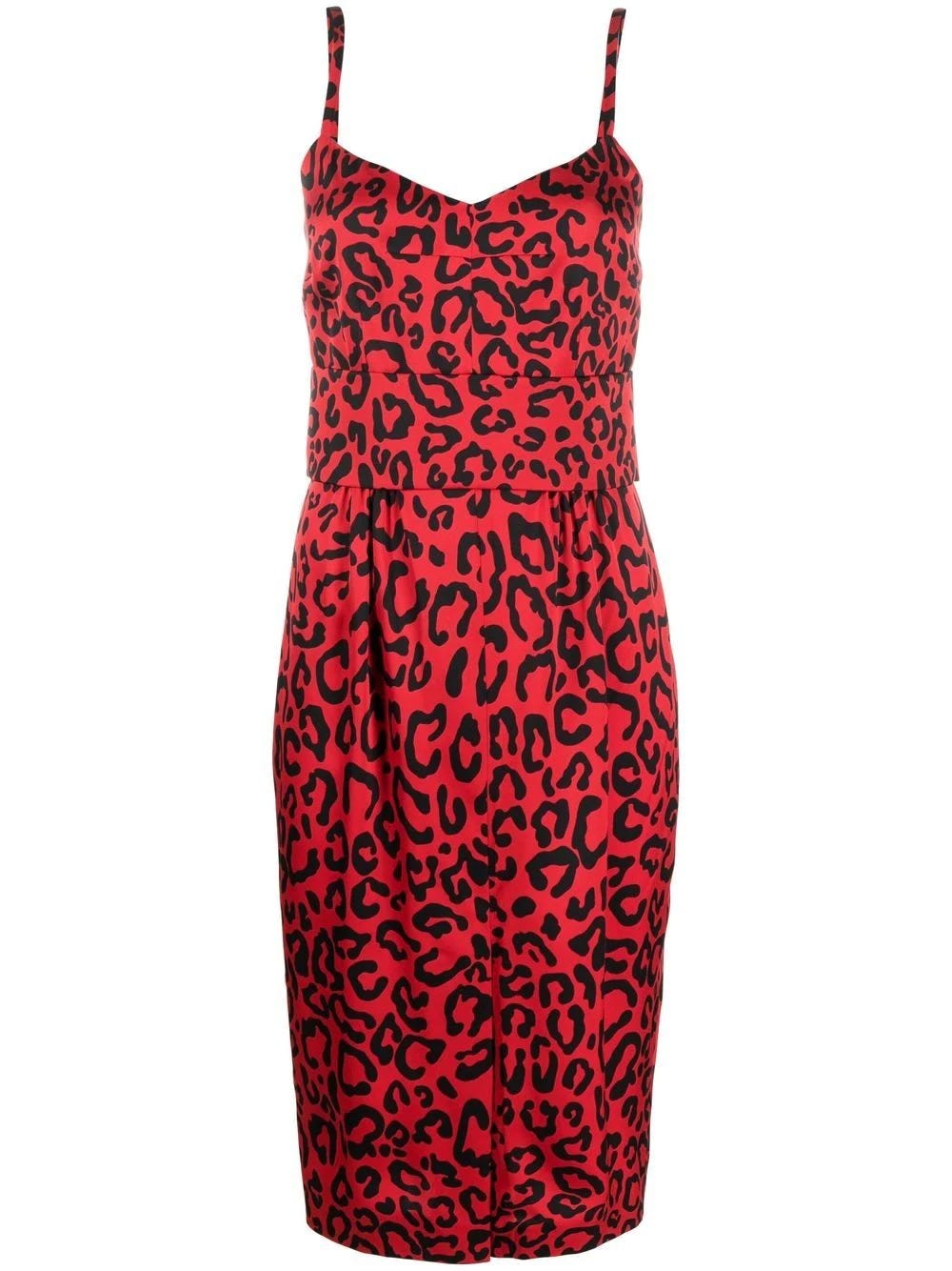 DOLCE & GABBANA RED SHORT DRESS WITH LEOPARD PRINT