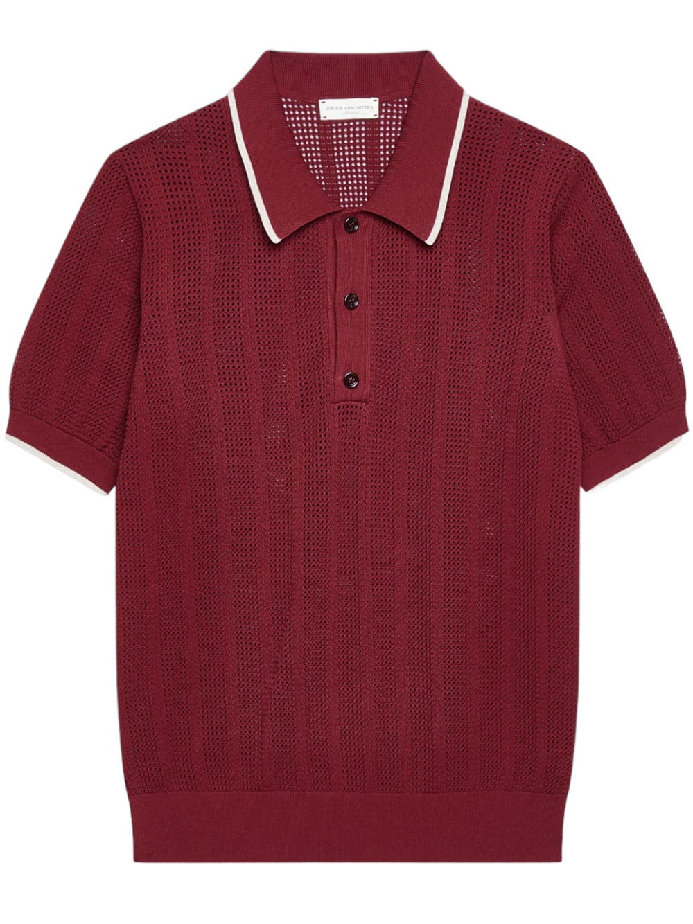 Dries Van Noten Burgundy Mesh Short-sleeved Polo Shirt In Red | ModeSens
