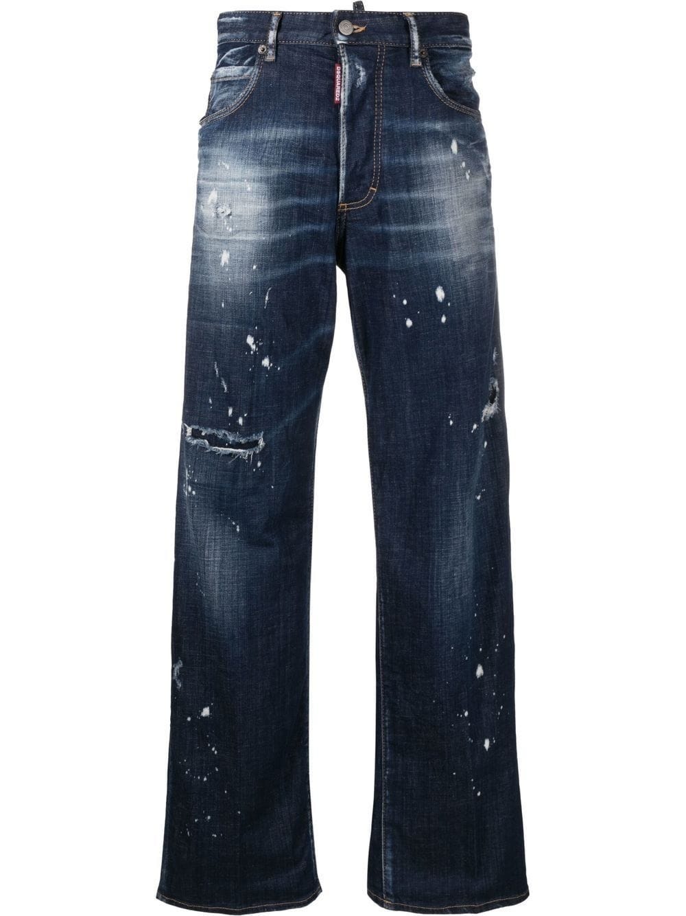 DSQUARED2 DARK BLUE STRAIGHT JEANS WITH WORN EFFECT