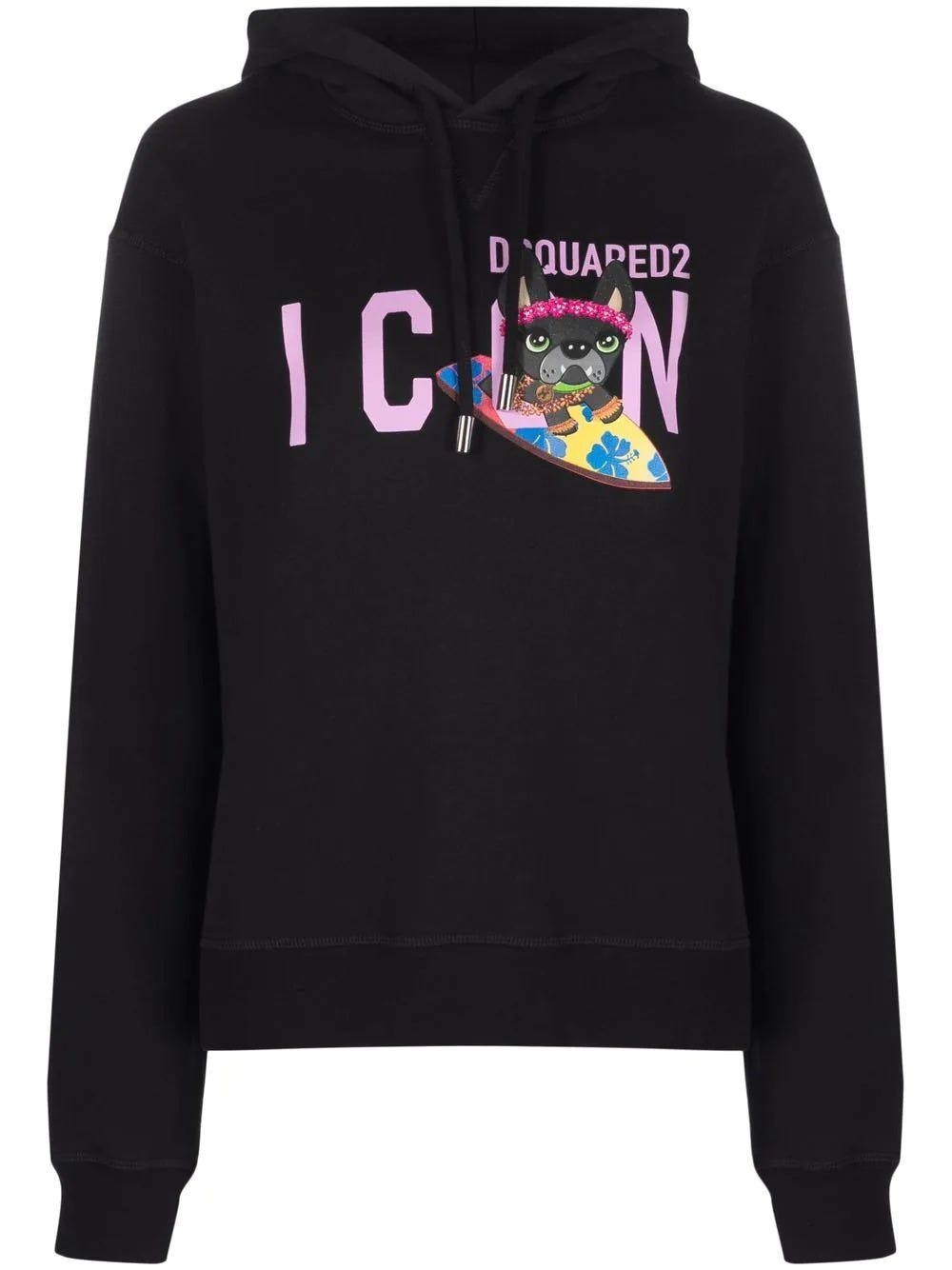 DSQUARED2 BLACK ICON PRINT HOODIE WITH DOG