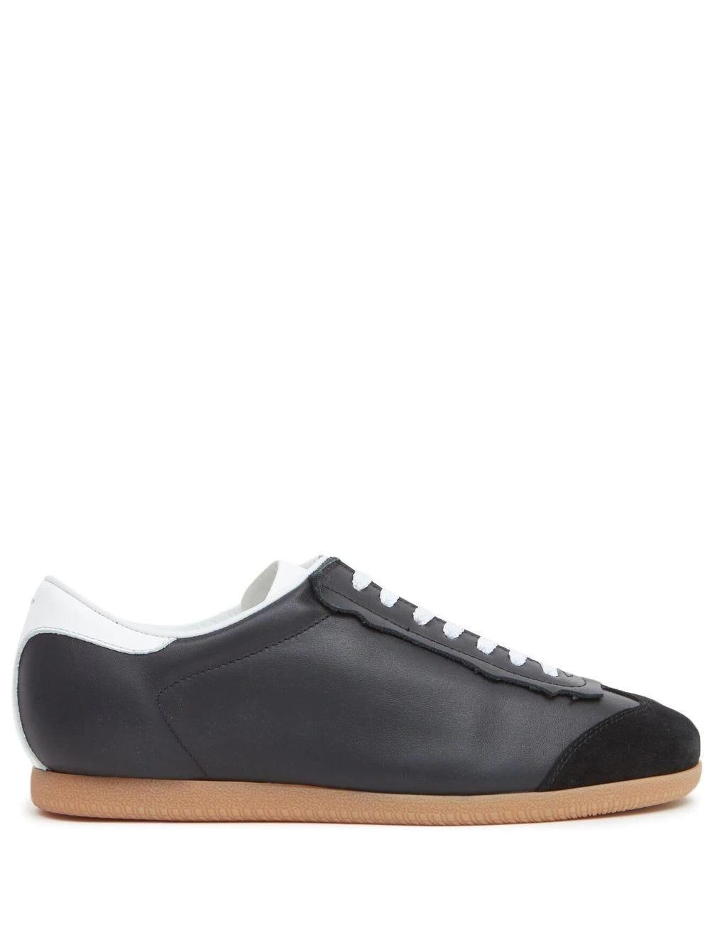 MAISON MARGIELA BLACK LEATHER TRAINERS WITH SUEDE TOE
