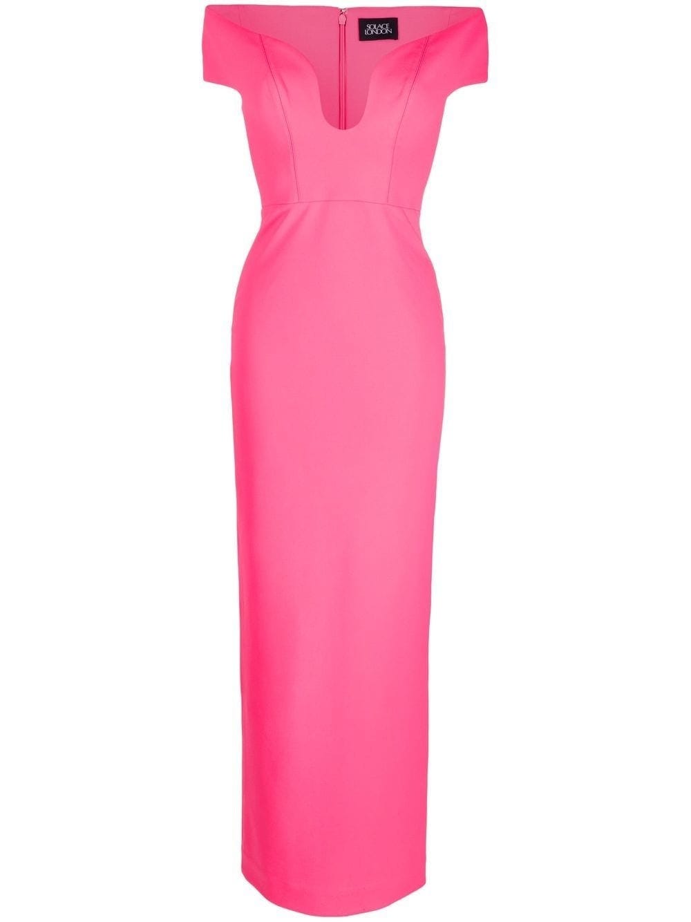 SOLACE LONDON MARLOWE PINK EVENING DRESS WITH OPEN SHOULDERS