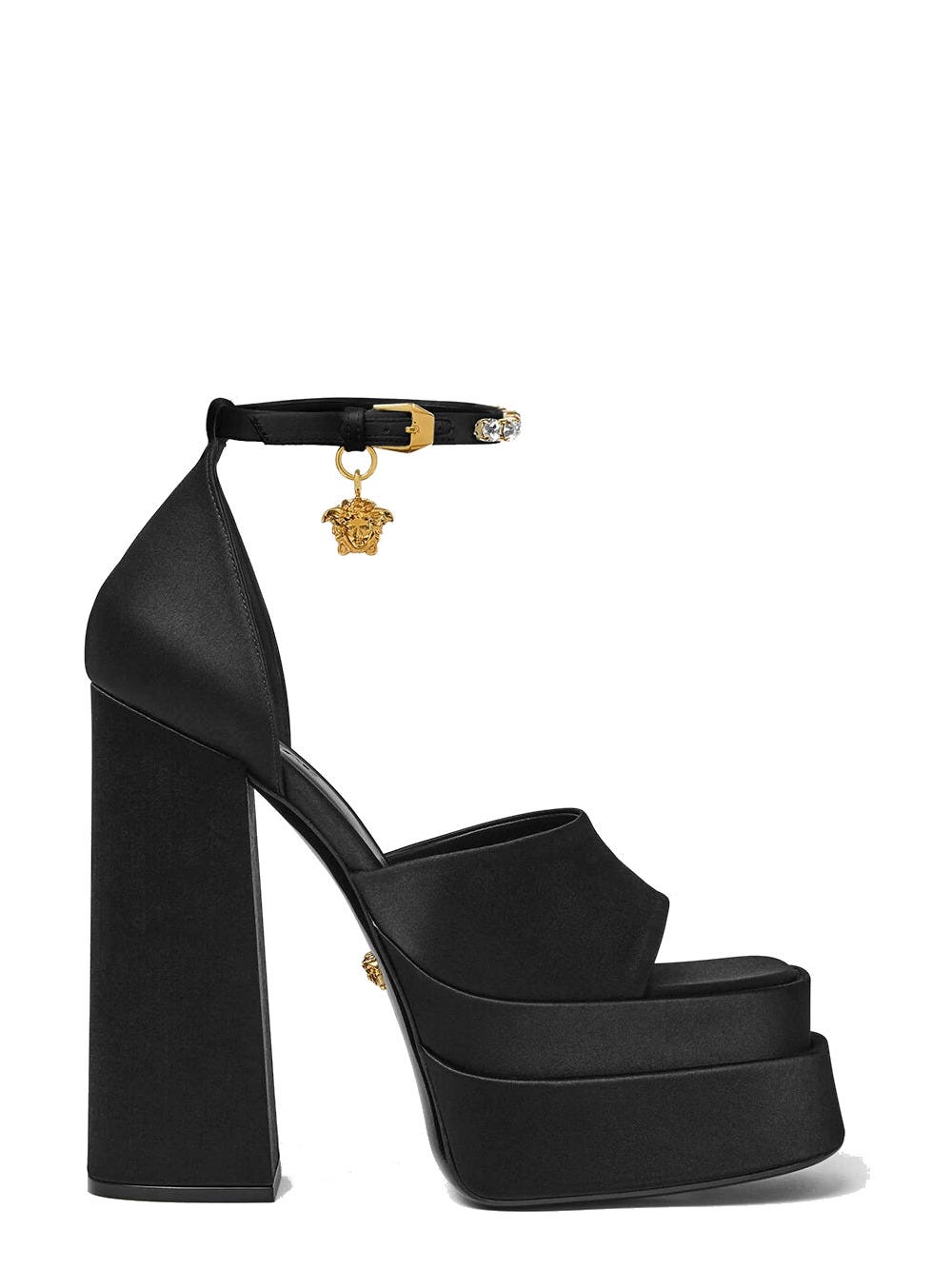 Versace Medusa Aevitas Embellished Satin Platform Sandals In Black Gold ...