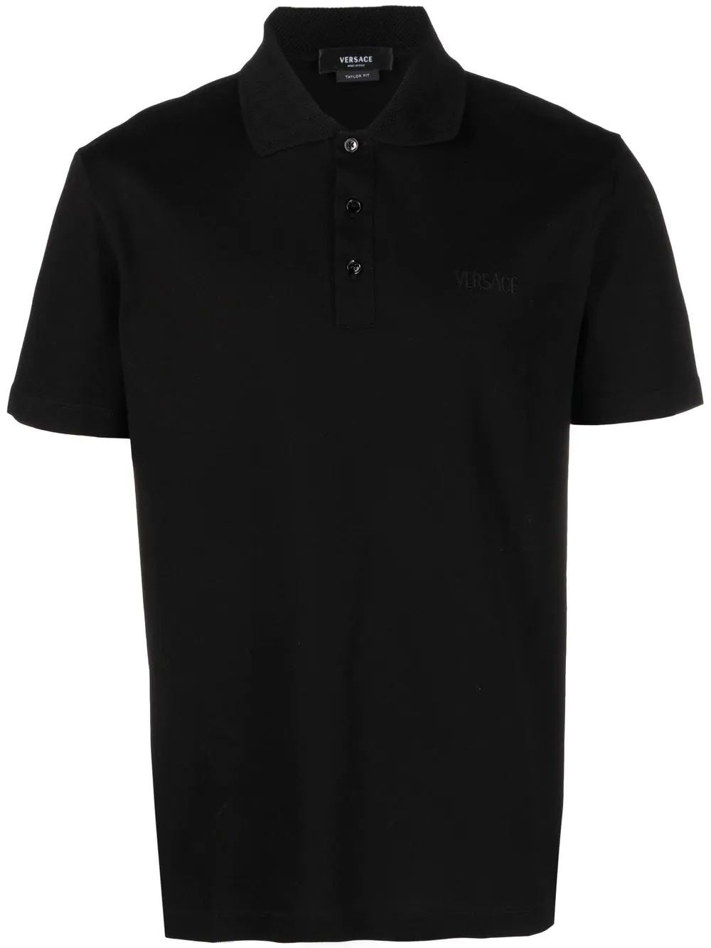 VERSACE BLACK POLO SHIRT WITH LOGO EMBROIDERY