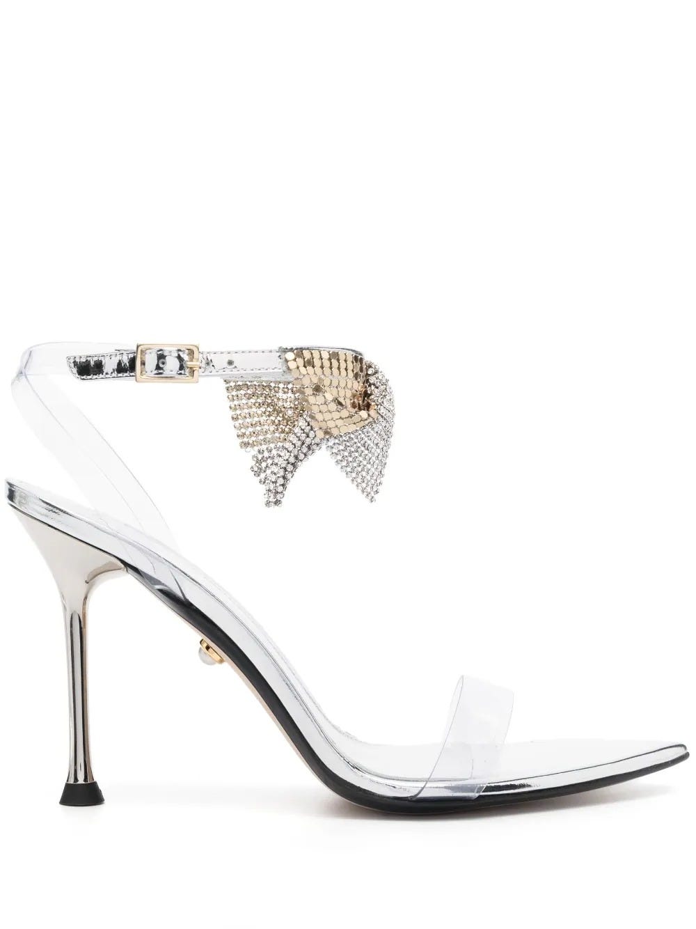 ALEVÌ SILVER SANDAL WITH CLEAR PVC AND CRYSTALS AT THE ANKLE