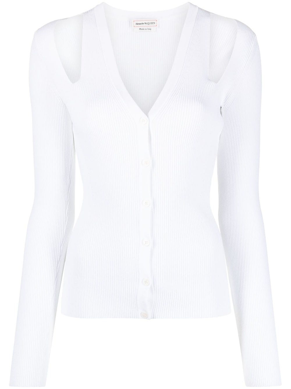 ALEXANDER MCQUEEN WHITE CARDIGAN WITH CUT-OUT DETAIL