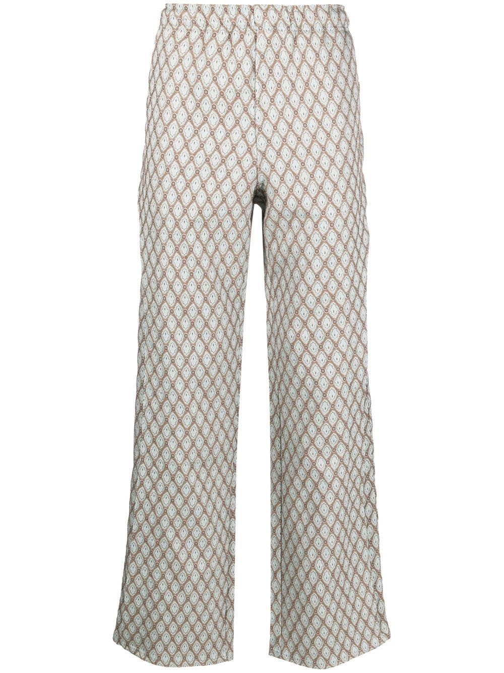 ANDERSSON BELL BEIGE TROUSERS WITH JACQUARD PATTERN AND OVERLAYS