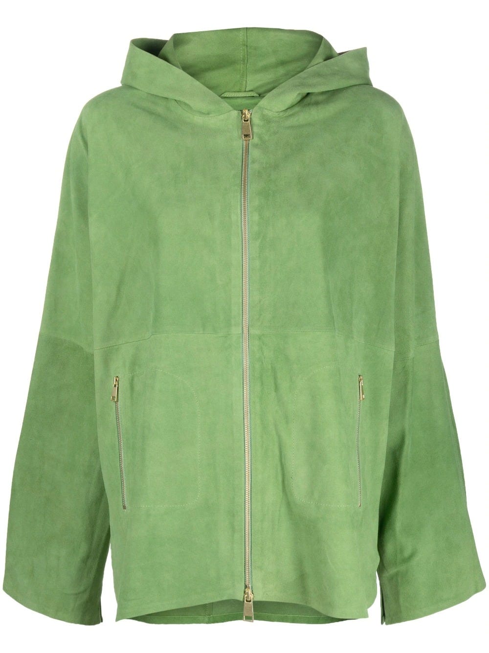 ARMA GREEN LEATHER JACKET WITH ZIP AND HOOD