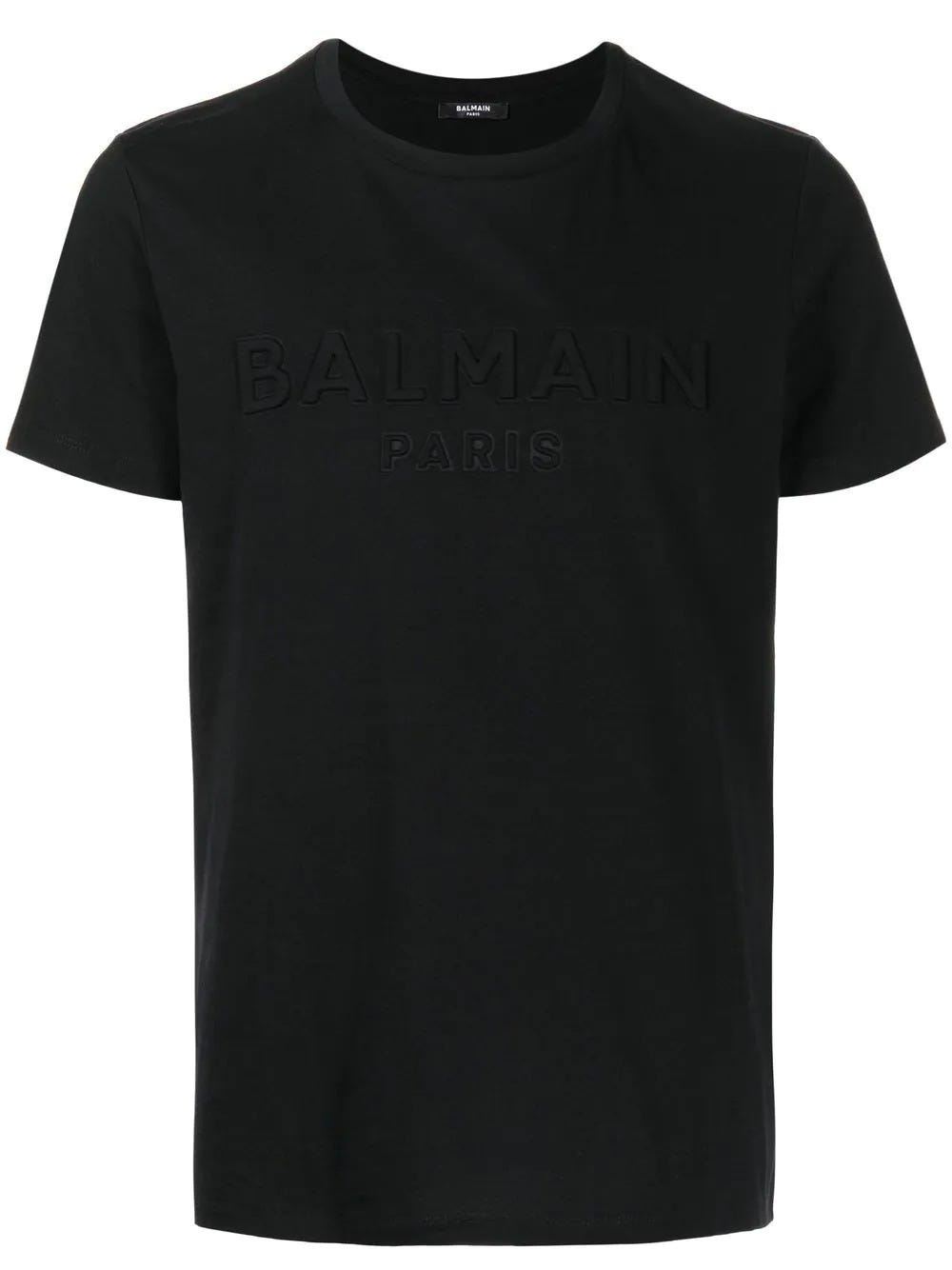 BALMAIN BLACK T-SHIRT WITH EMBOSSED LOGO