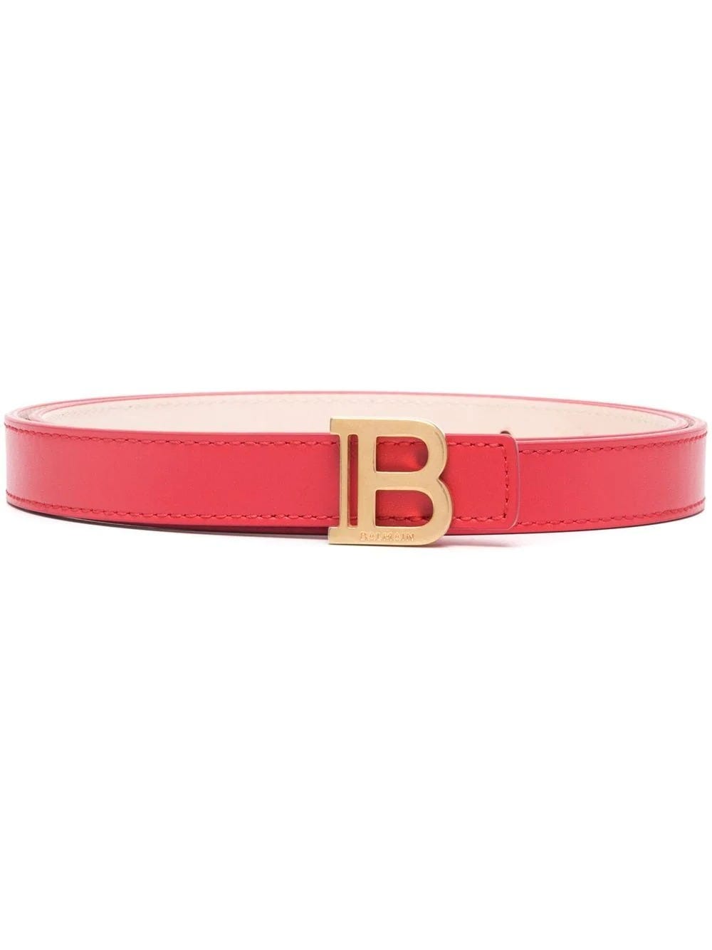 BALMAIN RED LEATHER BELT WITH LOGO BUCKLE