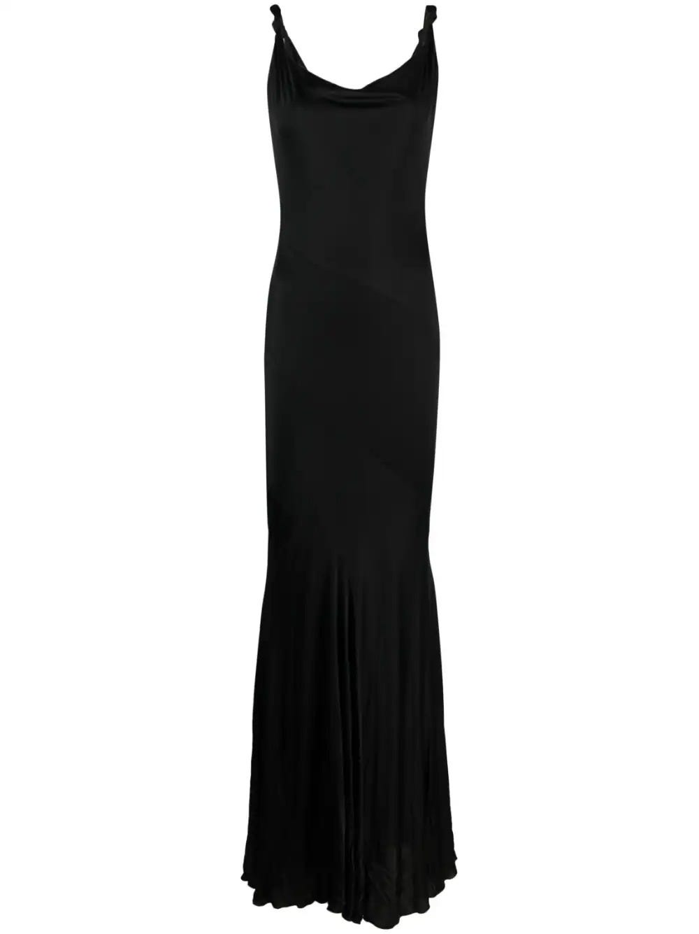 BLUMARINE BLACK LONG DRESS WITH KNOT ON THE STRAPS