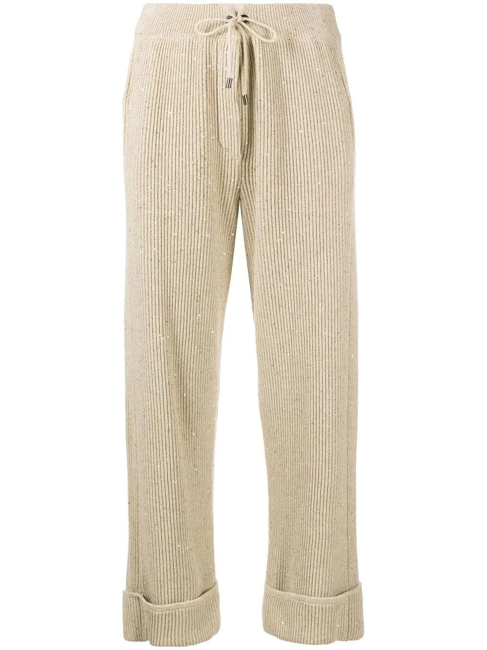 BRUNELLO CUCINELLI DAZZLING BEIGE RIBBED TROUSERS