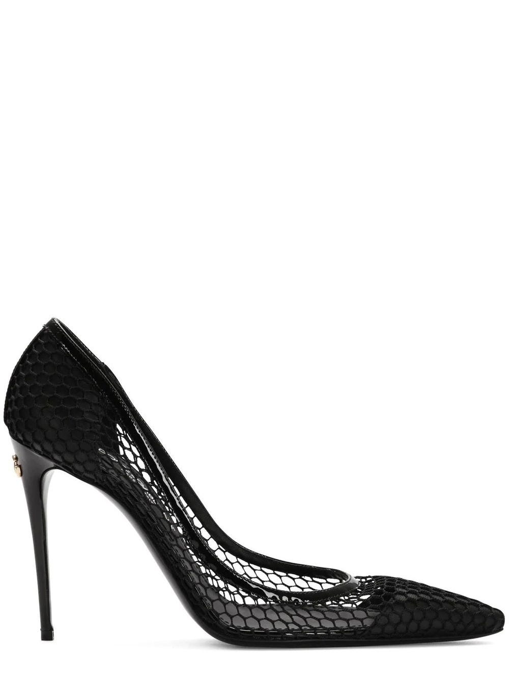 DOLCE & GABBANA BLACK PUMPS WITH MESH DETAIL AND LOGO PLAQUE