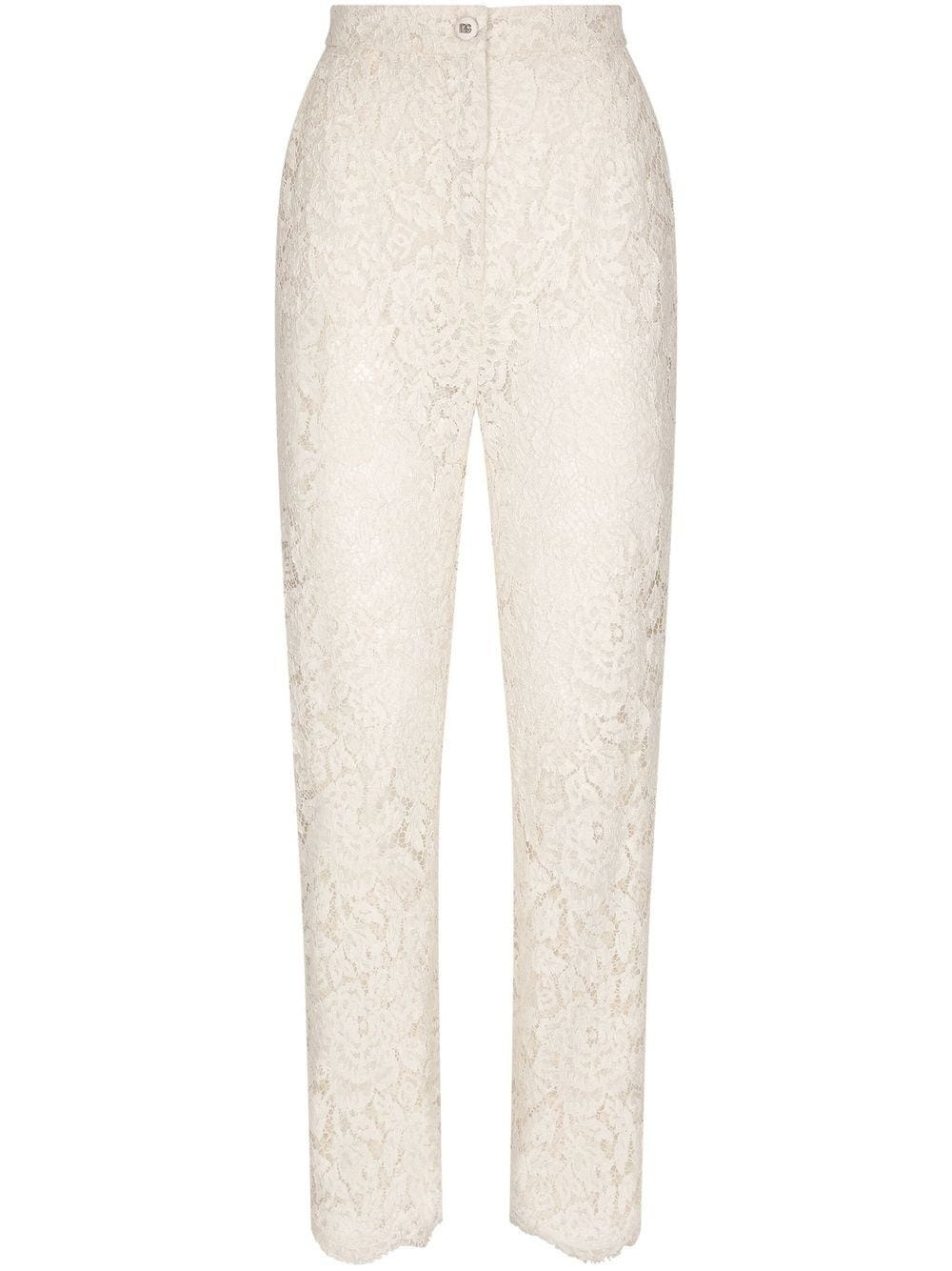 DOLCE & GABBANA WHITE FLORAL LACE TROUSERS