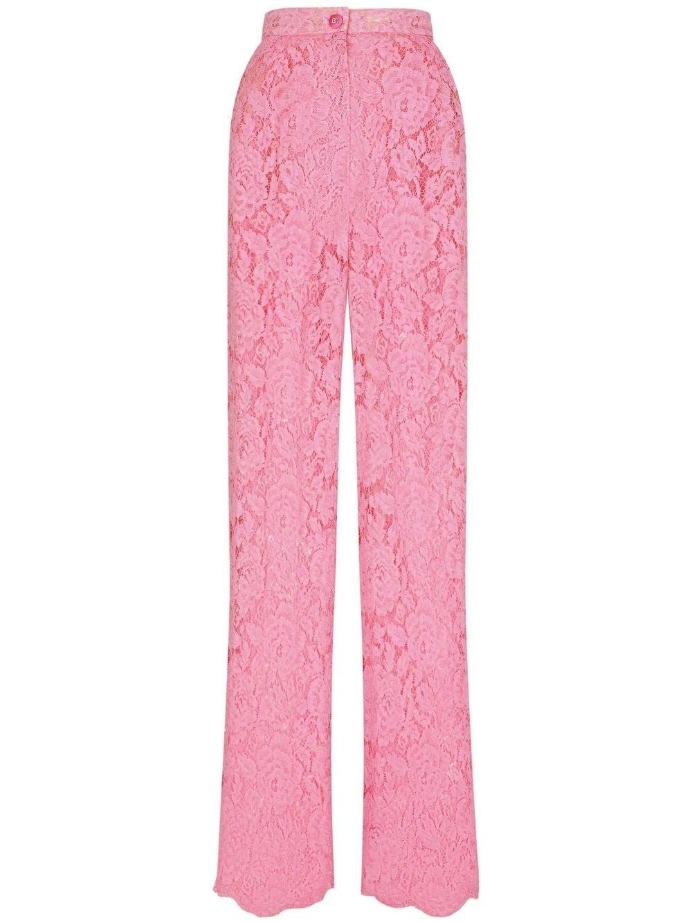 DOLCE & GABBANA PINK TAILORED PANTS IN FLORAL LACE
