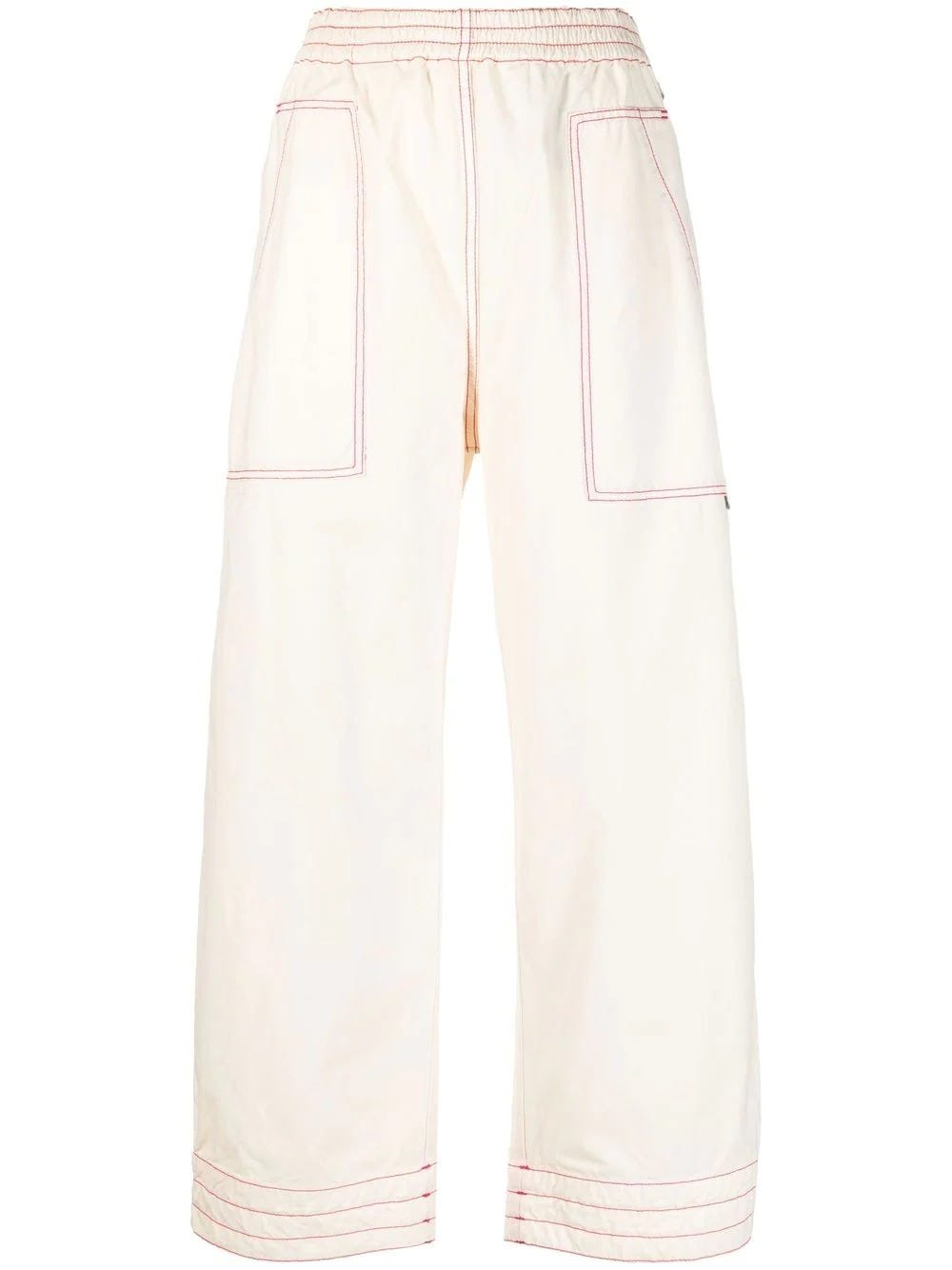 PALM ANGELS WHITE TROUSERS WITH CONTRAST STITCHING