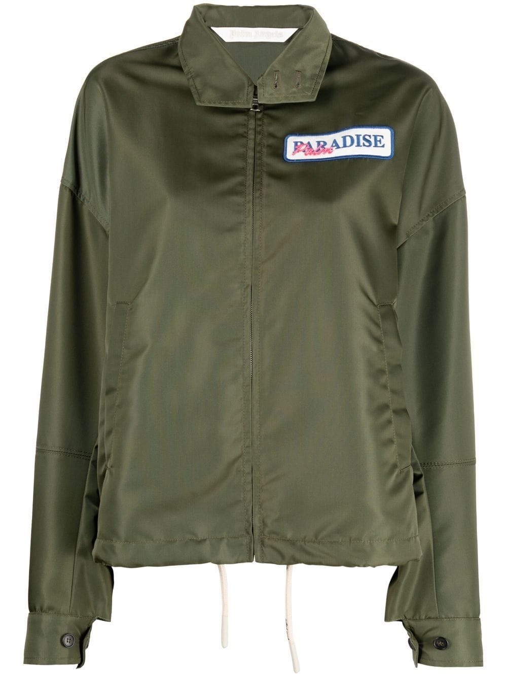 PALM ANGELS GREEN WINDBREAKER JACKET WITH EMBROIDERY