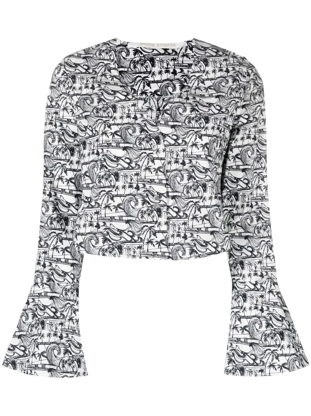 PALM ANGELS BELL-SLEEVED BLOUSE WITH ALL OVER PRINT