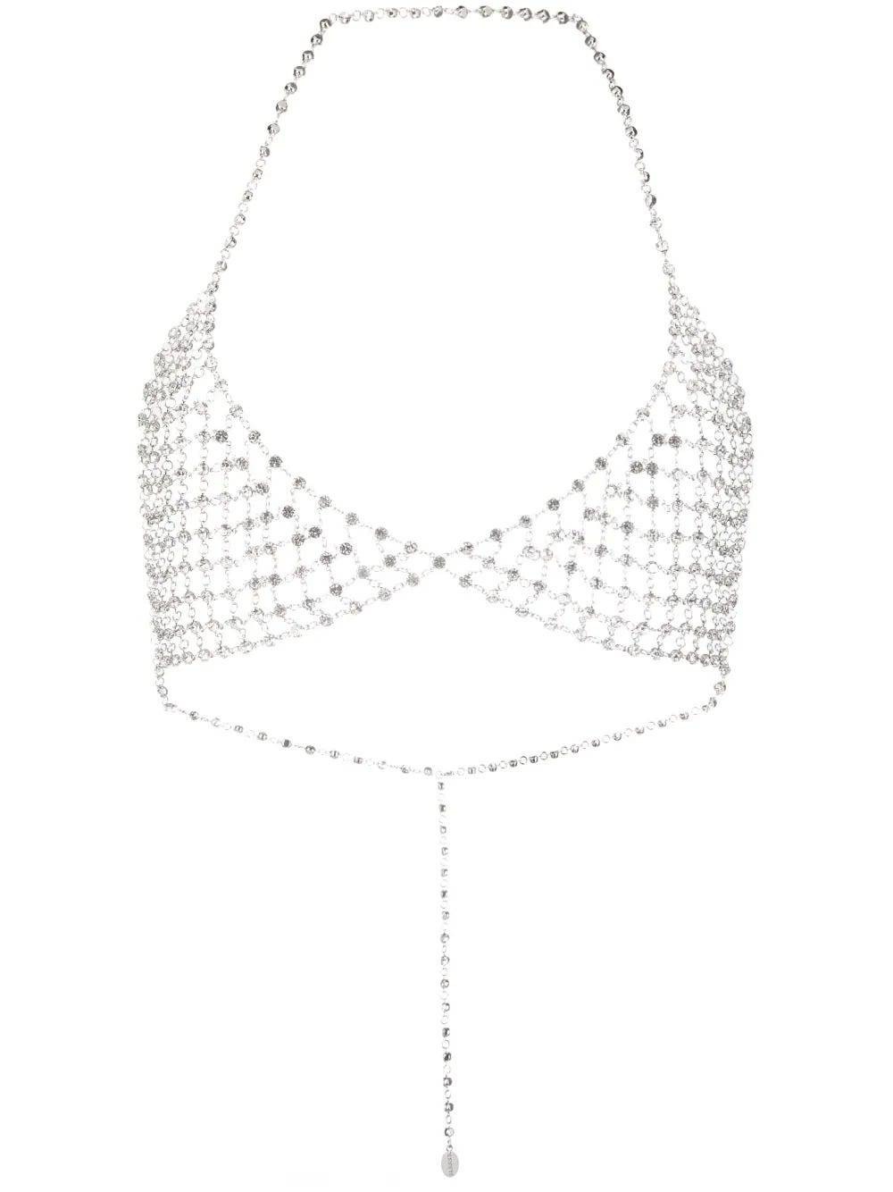 P.A.R.O.S.H SILVER MESH BRA TOP WITH CRYSTALS