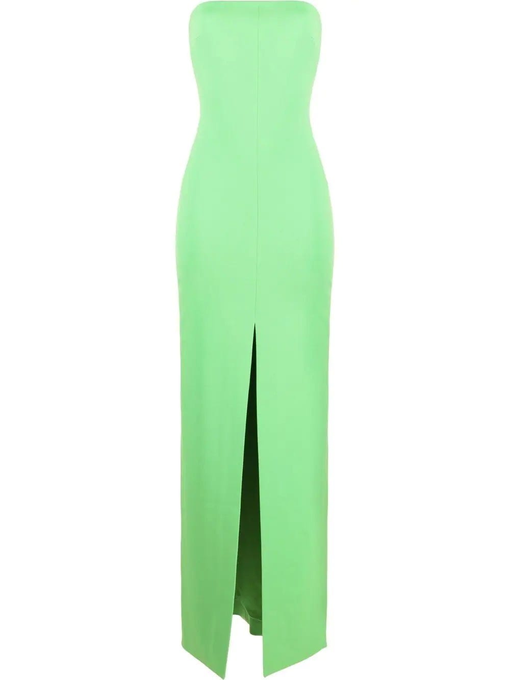 SOLACE LONDON BYSHA GREEN LONG DRESS WITH BARE SHOULDERS