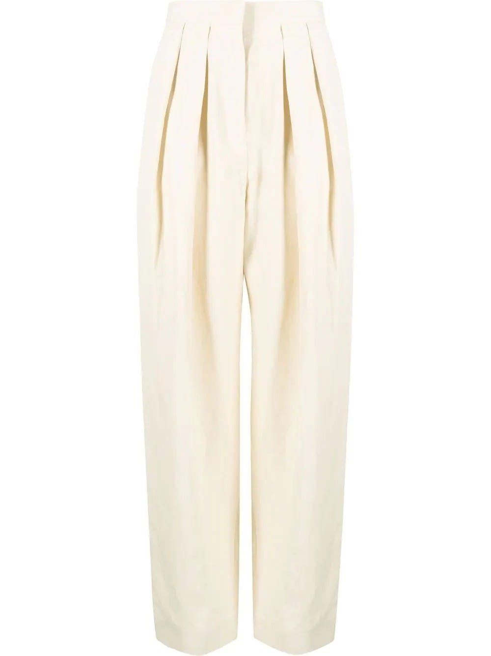 STELLA MCCARTNEY HIGH-WAISTED TAILORED PANTS WITH BEIGE PLEATS