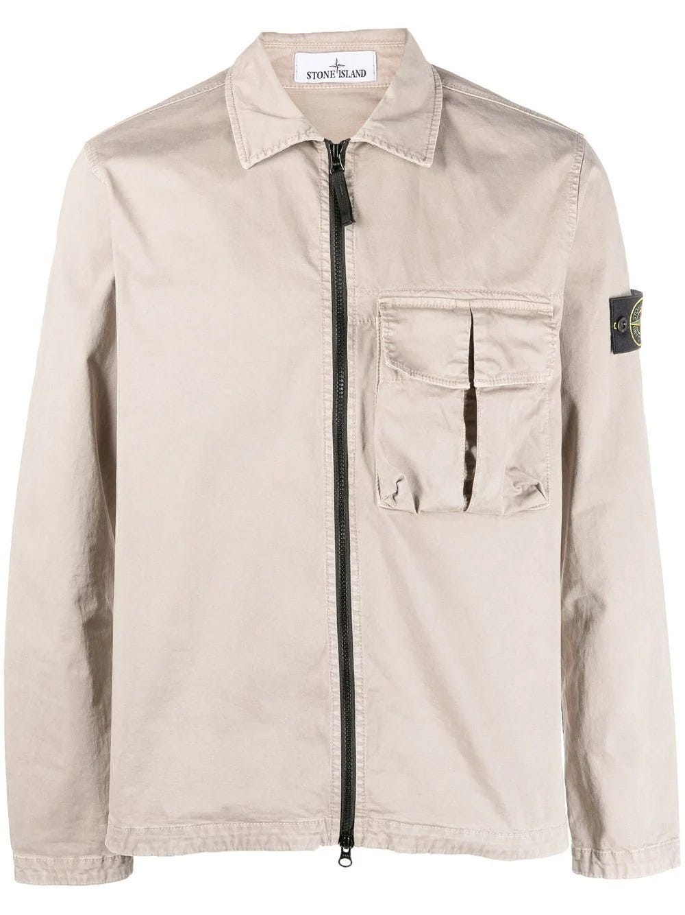 Stone Island Beige Shirt-jacket With Zipper And Compass Appliqué | ModeSens