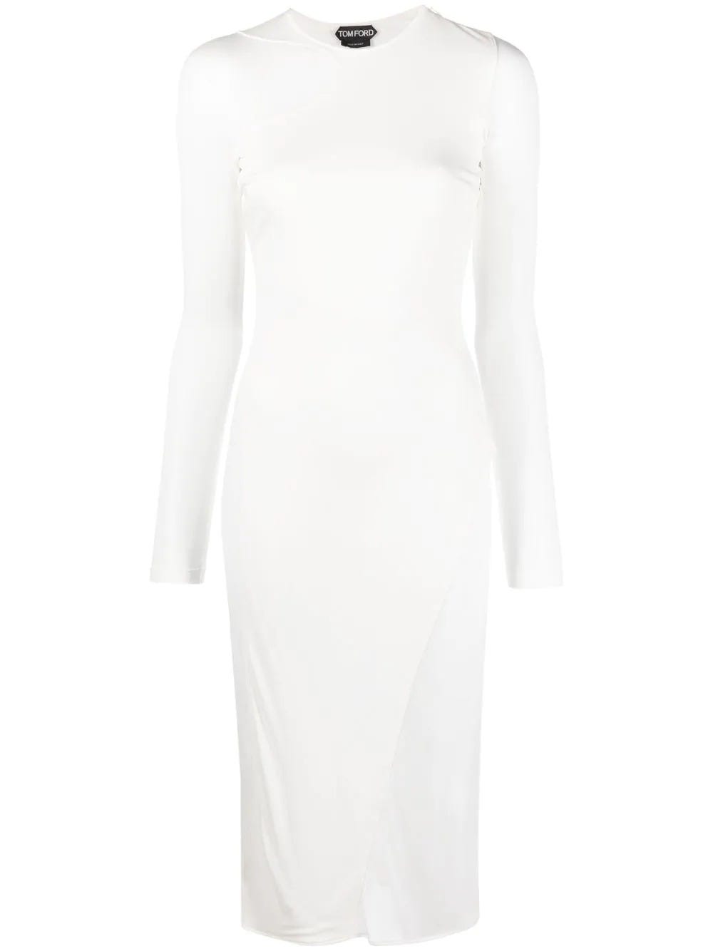 TOM FORD WHITE MIDI DRESS WITH TRANSPARENT INSERTS